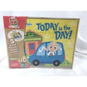 NIP Cocomelon 5 Wooden Puzzles Set Storage Box J.J.